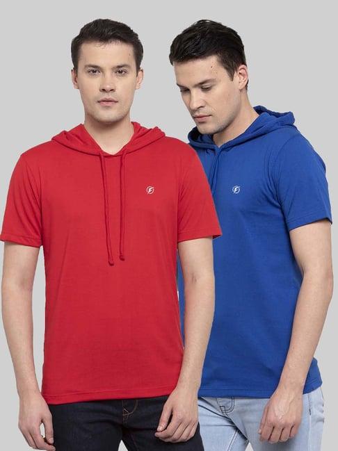 friskers red & blue slim fit hooded t-shirt - pack of 2