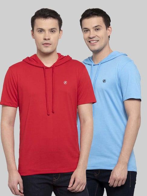 friskers red & light blue slim fit hooded t-shirt - pack of 2