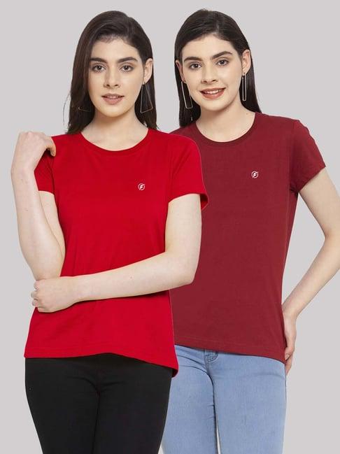 friskers red & maroon cotton t-shirt - pack of 2