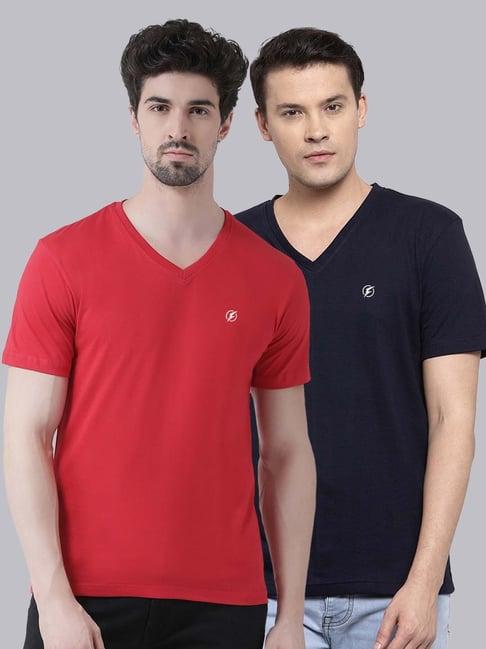 friskers red & navy blue cotton slim fit t-shirt