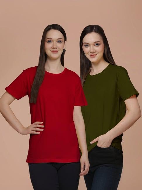 friskers red & olive green cotton t-shirt - pack of 2