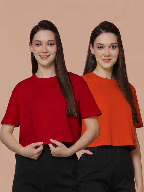 friskers red & orange cotton cropped t-shirt - pack of 2