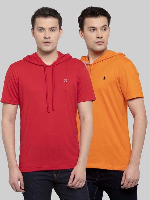 friskers red & orange slim fit hooded t-shirt - pack of 2