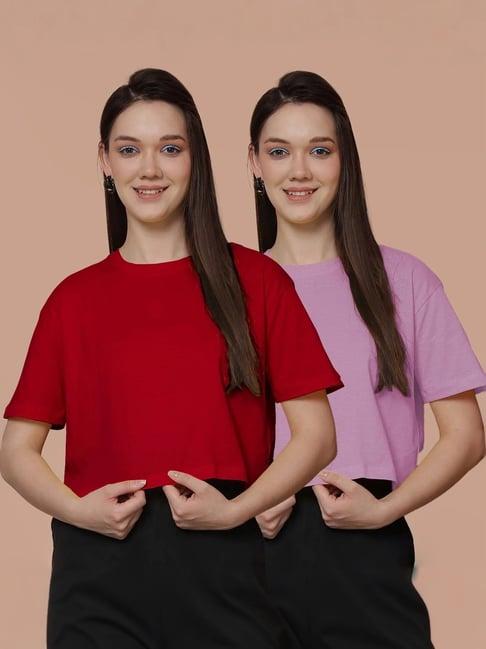 friskers red & purple cotton cropped t-shirt - pack of 2