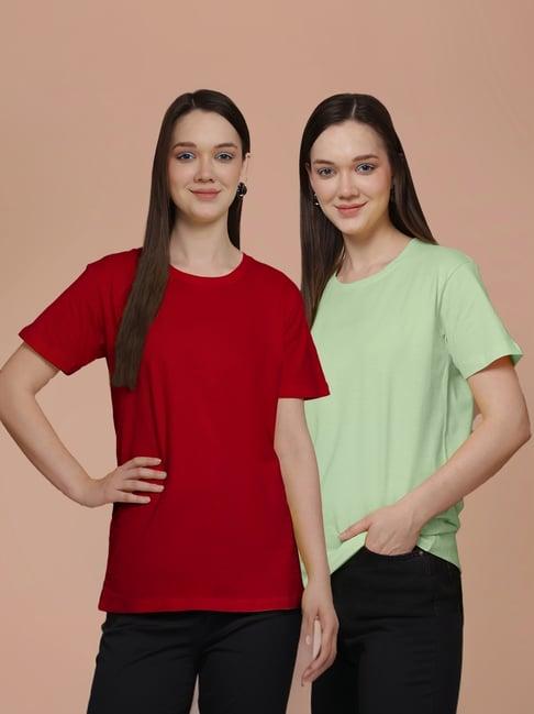 friskers red & sea green cotton t-shirt - pack of 2