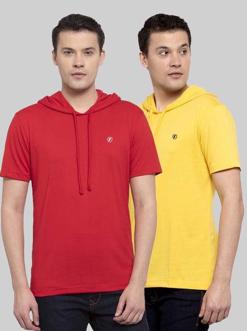 friskers red & yellow slim fit hooded t-shirt - pack of 2