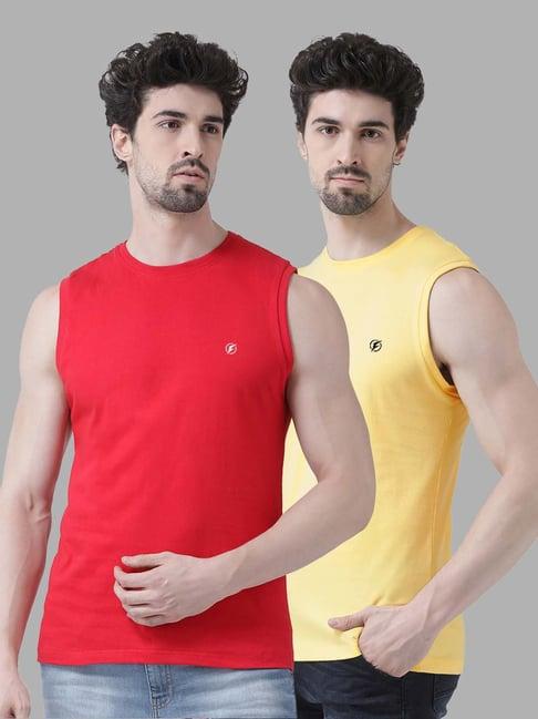 friskers red & yellow slim fit sleeveless t-shirt - pack of 2