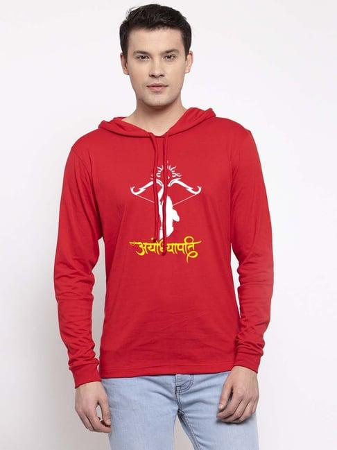 friskers red slim fit graphic print hooded t-shirt