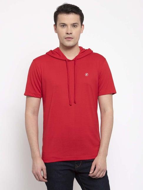 friskers red slim fit hooded t-shirt