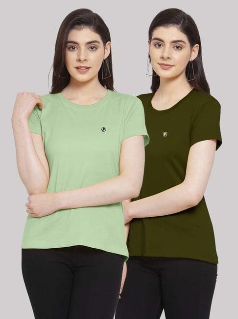 friskers sea green & olive cotton t-shirt - pack of 2