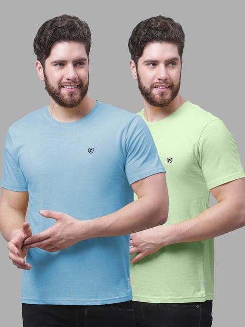 friskers turquoise & sea green slim fit crew t-shirt - pack of 2