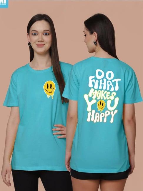 friskers turquoise cotton graphic print t-shirt