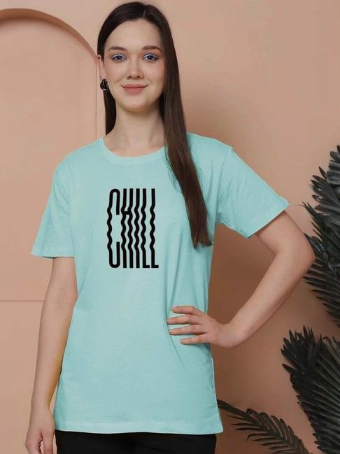 friskers turquoise cotton graphic print t-shirt