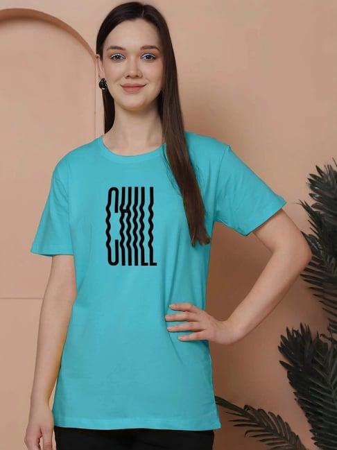 friskers turquoise cotton graphic print t-shirt