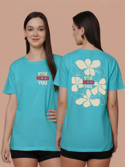 friskers turquoise cotton graphic print t-shirt