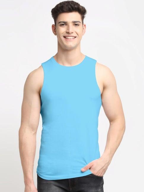 friskers turquoise cotton slim fit vest