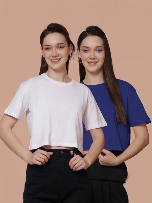 friskers white & blue cotton cropped t-shirt - pack of 2