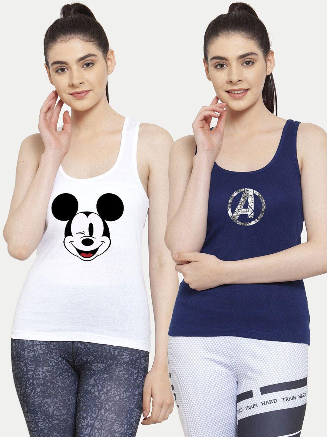 friskers white & blue set of 2 mickey mouse & avengers printed tank top