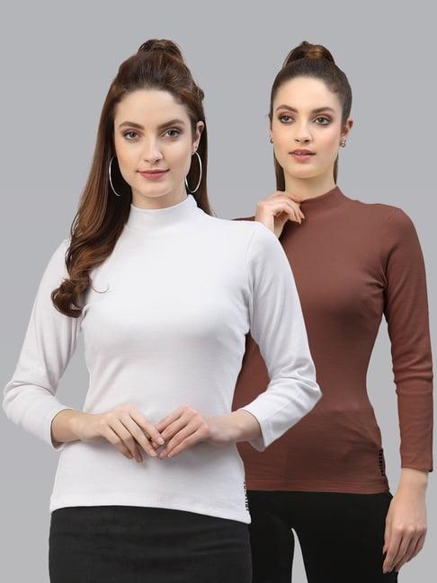 friskers white & brown cotton full sleeves top - pack of 2