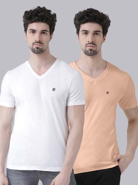 friskers white & coral cotton slim fit t-shirt