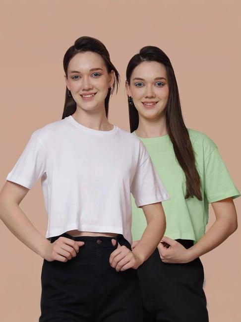 friskers white & green cotton cropped t-shirt - pack of 2