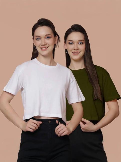 friskers white & green cotton cropped t-shirt - pack of 2