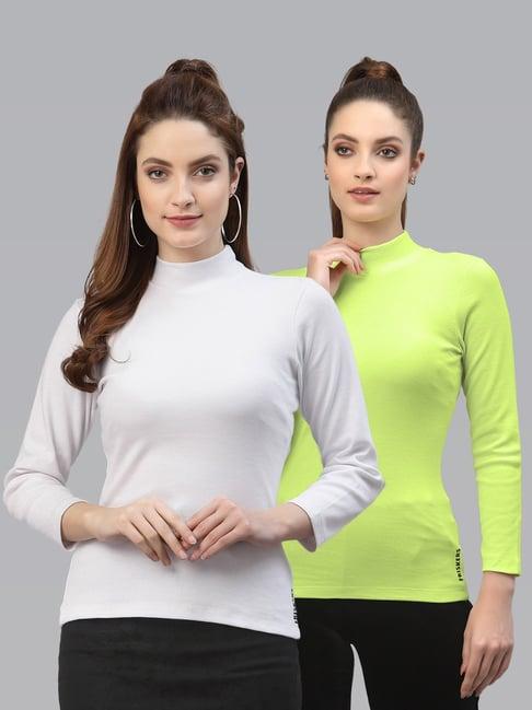 friskers white & green cotton full sleeves top - pack of 2