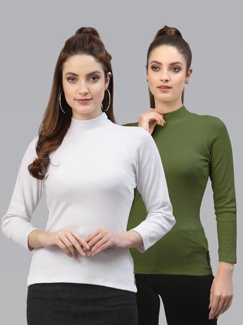 friskers white & green cotton full sleeves top - pack of 2