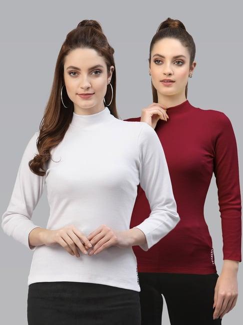 friskers white & maroon cotton full sleeves top - pack of 2