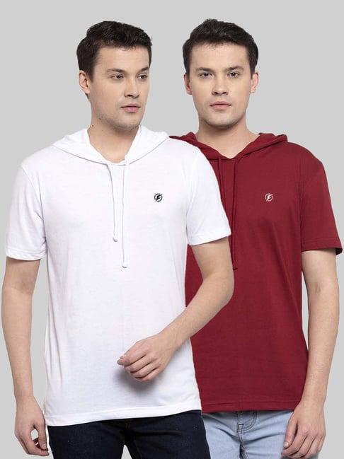 friskers white & maroon slim fit hooded t-shirt - pack of 2