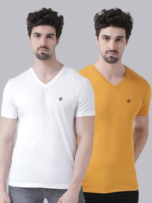 friskers white & mustard cotton slim fit t-shirt