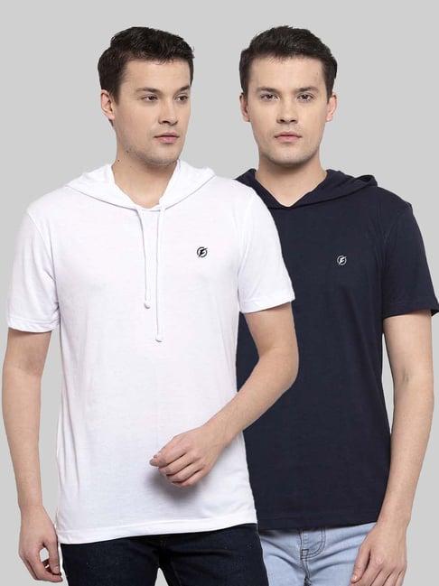 friskers white & navy slim fit hooded t-shirt - pack of 2