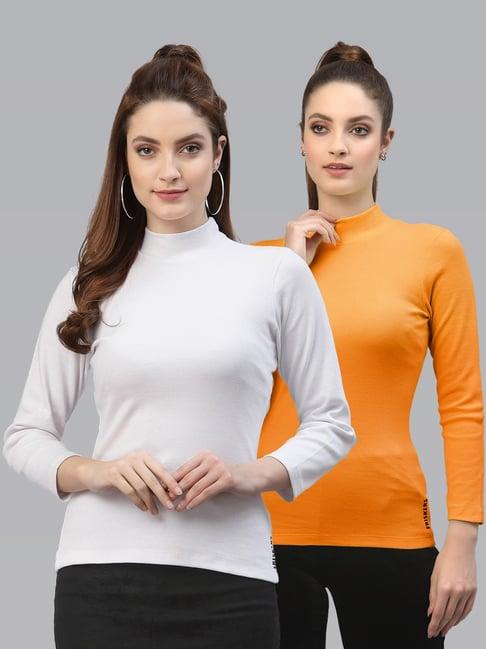 friskers white & orange cotton full sleeves top - pack of 2