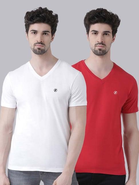 friskers white & red cotton slim fit t-shirt