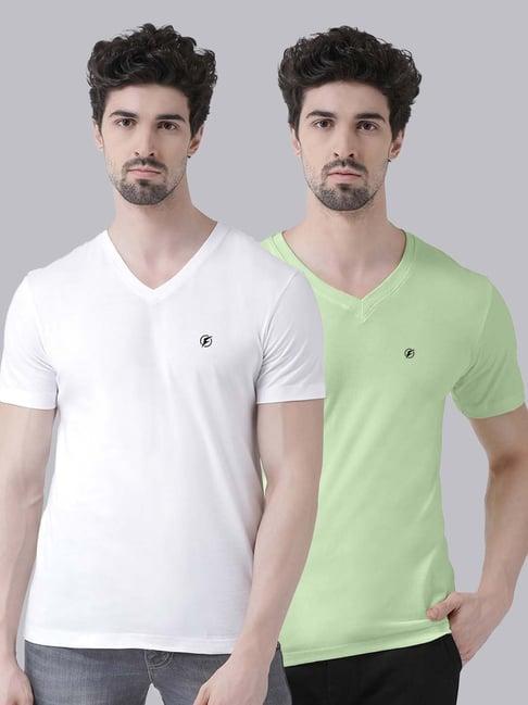 friskers white & sea green cotton slim fit t-shirt