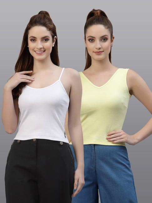 friskers white & yellow cotton square neck top - pack of 2