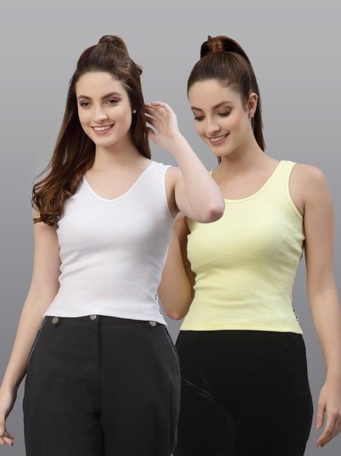 friskers white & yellow cotton v neck top - pack of 2