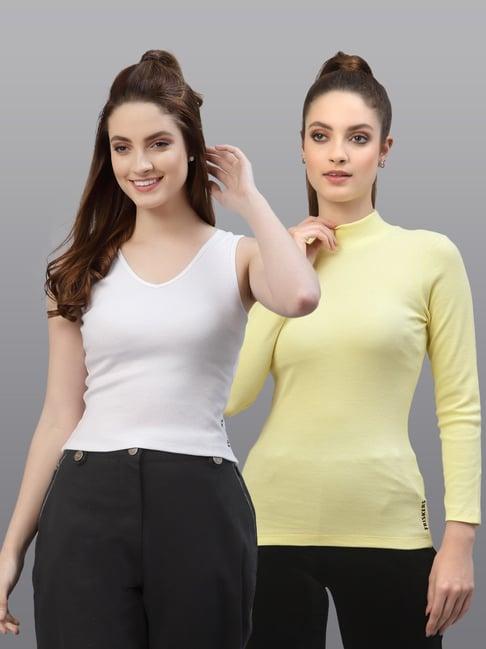 friskers white & yellow cotton v neck top - pack of 2