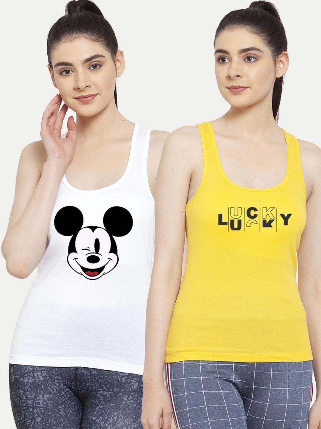 friskers white & yellow set of 2 mickey mouse printed tank top