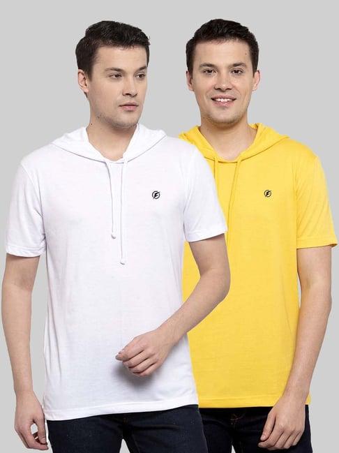 friskers white & yellow slim fit hooded t-shirt - pack of 2