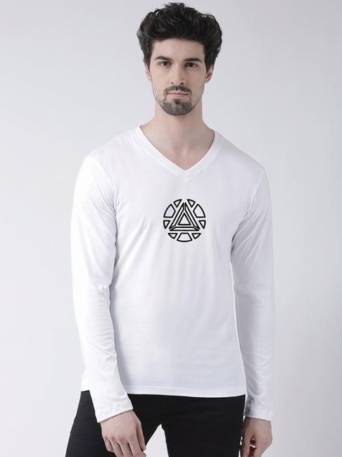 friskers white cotton slim fit printed t-shirt