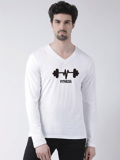 friskers white cotton slim fit printed t-shirt