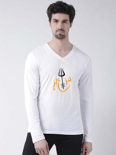 friskers white cotton slim fit printed t-shirt