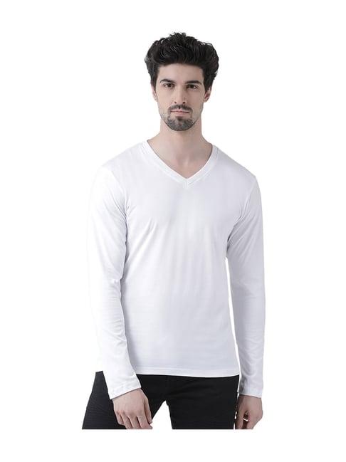 friskers white cotton solid full sleeves t-shirt