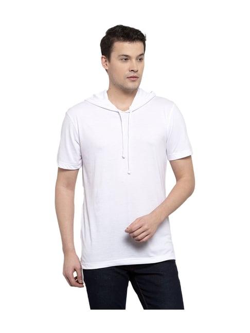 friskers white cotton solid short sleeves hooded t-shirt