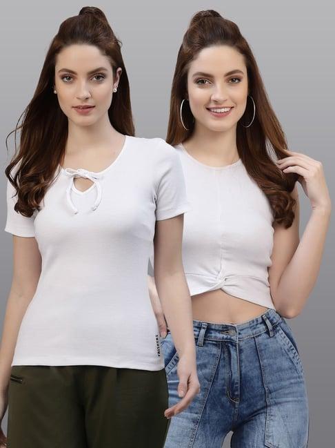 friskers white cotton v neck top - pack of 2