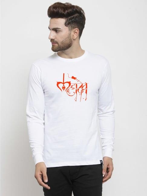 friskers white regular fit graphic print crew t-shirt