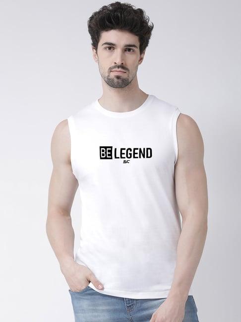 friskers white slim fit graphic print sleeveless t-shirt