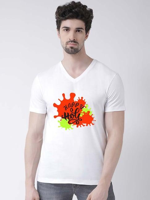 friskers white slim fit graphic print v-neck t-shirt