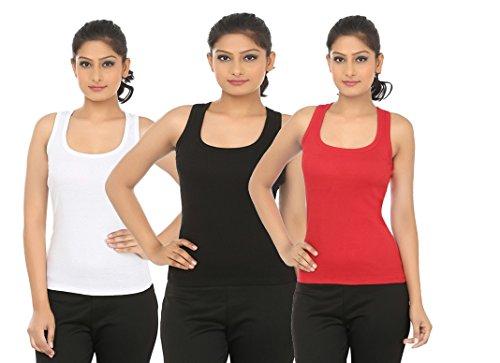 friskers women's cotton combo camisole baniyan (pack of 3, black, red & white)